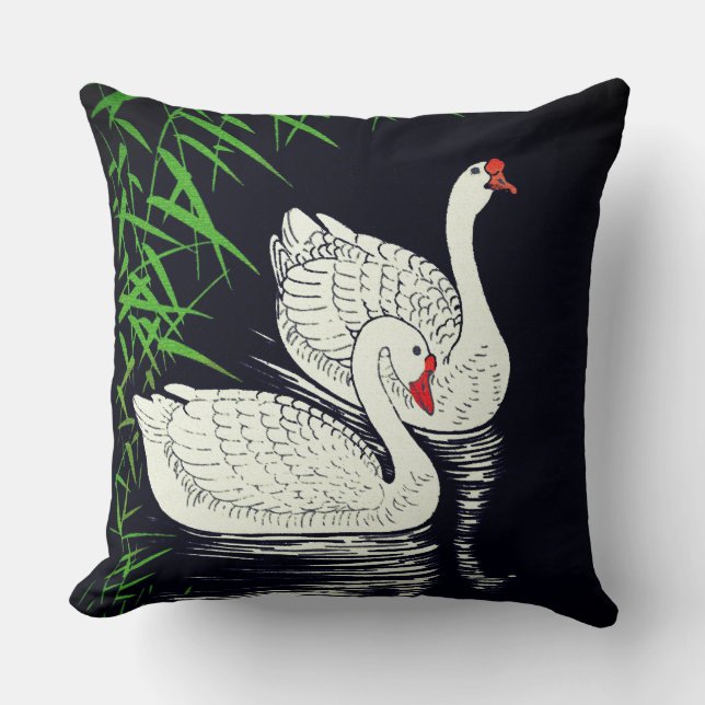 Twee zwemmen op een pool - wit op een zwarte achte kussen (Voorkant)