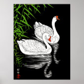 Twee zwemmen op een pool - wit op een zwarte achte poster (Voorkant)