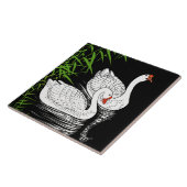 Twee zwemmen op een pool - wit op een zwarte achte tegeltje (Zijkant)