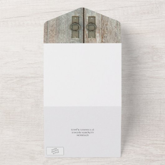 Tweebarndeuren Landbruiloft All In One Uitnodiging (Buitenkant)