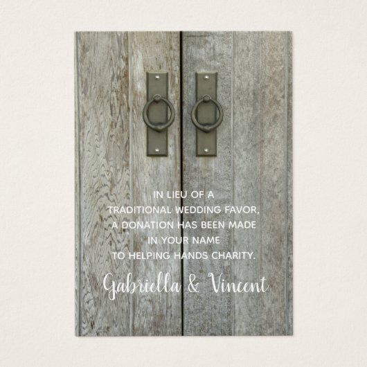Tweebarndeuren Landbruiloft Charity Favor Visitekaartje (Voorkant)