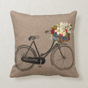 Tweed bruine fiets bloem Worp kussen
