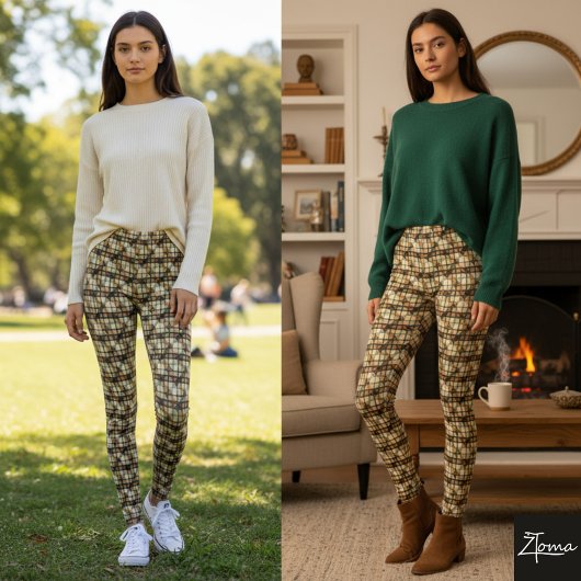 Tweed Diagonal Plaid Earth Tones Fine Leggings