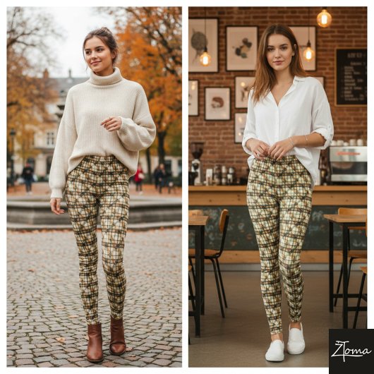 Tweed Diagonal Plaid Earth Tones Fine Leggings