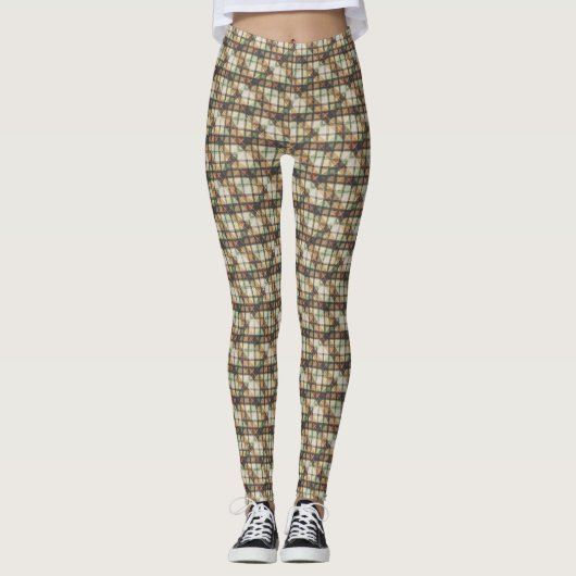 Tweed Diagonal Plaid Earth Tones Fine Leggings (Voorkant)
