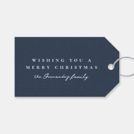 Tweed effect Kerstvakantie klassieke marine Cadeaulabel