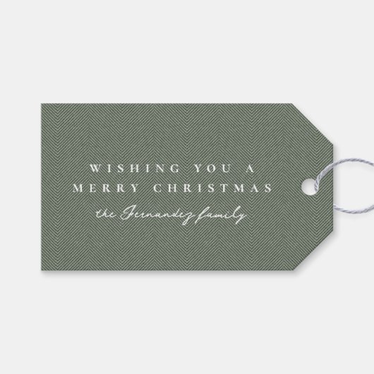 Tweed effect Kerstvakantie salie gepersonaliseerd Cadeaulabel (Voorkant (Horizontaal))