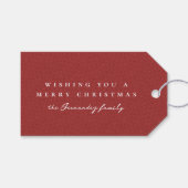 Tweed effect rode kerstvakantie gepersonaliseerd cadeaulabel (Voorkant (Horizontaal))