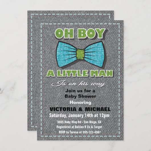 Tweed Little Man Baby Douche Uitnodigingen (Voorkant / Achterkant)