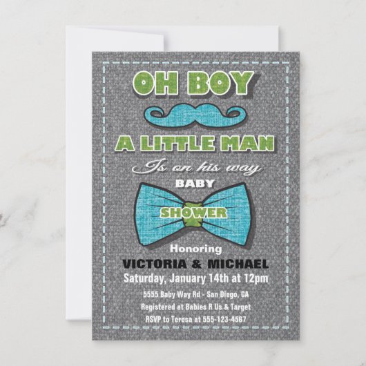 Tweed Little Man Baby Douche Uitnodigingen (Voorkant)