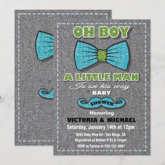 Tweed Little Man Baby Douche Uitnodigingen (Voorkant / Achterkant)