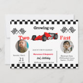 Tweedaagse raceauto's met twee kinderen die snel o kaart (Voorkant)