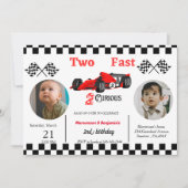Tweedaagse raceauto's met twee kinderen die snel o kaart (Voorkant)