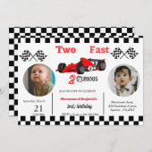 Tweedaagse raceauto's met twee kinderen die snel o kaart (Voorkant / Achterkant)