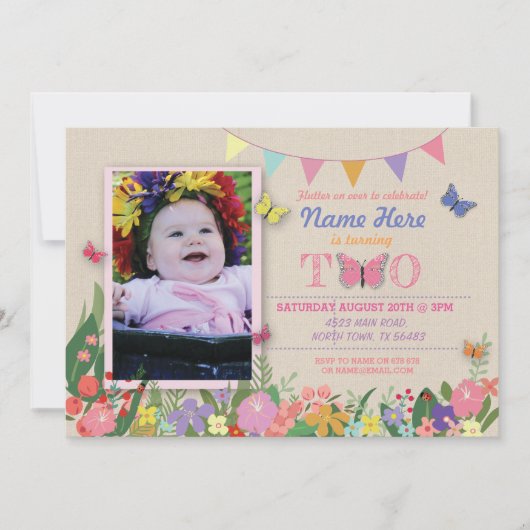 Tweede 2e 2-jarige vlinderdag voor meisjes kaart (Voorkant)