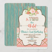 Tweede 2e verjaardag uitnodigingen meisje twee wil (Voorkant / Achterkant)