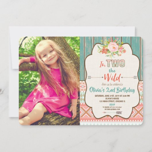 Tweede 2e verjaardagsuitnodigingen meisje twee wil kaart (Voorkant)