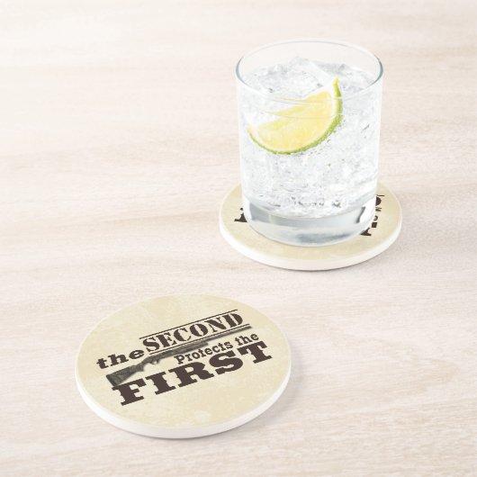 Tweede amendement Bescherming eerste amendement Zandsteen Onderzetter (Zijkant)