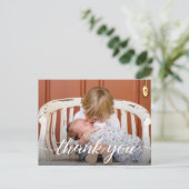 Tweede Baby Foto dank je Script Geboorte Aankondigingskaart (Staand voorkant)