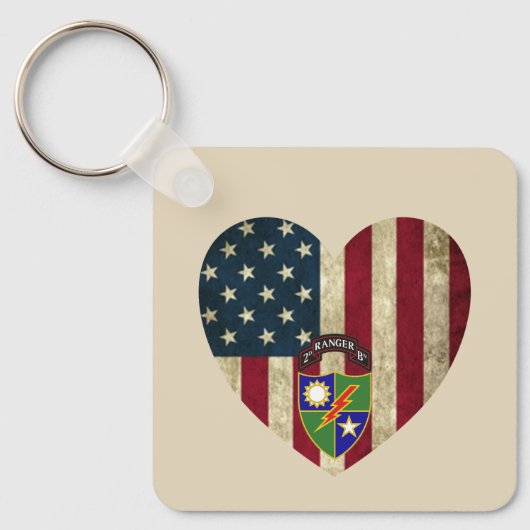 Tweede bataljon 75e Ranger Reg American Heart Flag Sleutelhanger (Voorkant)