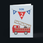 Tweede Birthday Son, Vuurtruck Kaart<br><div class="desc">Jongens,  je draait twee en deze brandweerwagen is aan het rennen om je te begroeten. Viel dit speciale moment met deze speciale kaart voor een speciale zoon.</div>