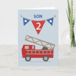 Tweede Birthday Son, Vuurtruck Kaart<br><div class="desc">Jongens,  je draait twee en deze brandweerwagen is aan het rennen om je te begroeten. Viel dit speciale moment met deze speciale kaart voor een speciale zoon.</div>