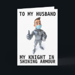 TWEEDE DAG VOOR HET WENSKAART VAN DE HUSBAND PANDE KAART<br><div class="desc">KNICHT IN HET SCHUDDEN VAN ARMOR FACE MASK KAART VOOR HUSBANDEN. FUNNY SENTIMENT BINNEN.</div>