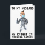 TWEEDE DAG VOOR HET WENSKAART VAN DE HUSBAND PANDE KAART<br><div class="desc">KNICHT IN HET SCHUDDEN VAN ARMOR FACE MASK KAART VOOR HUSBANDEN. FUNNY SENTIMENT BINNEN.</div>