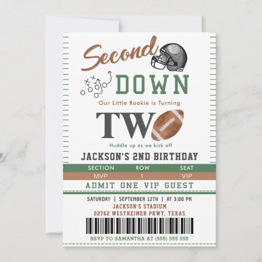 Tweede down Football 2e verjaardagsuitnodiging Kaart (Voorkant)