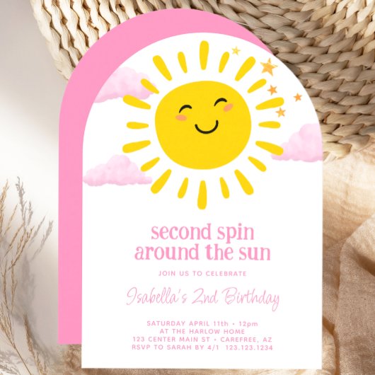 Tweede draai rond de zon roze 2e verjaardag kaart