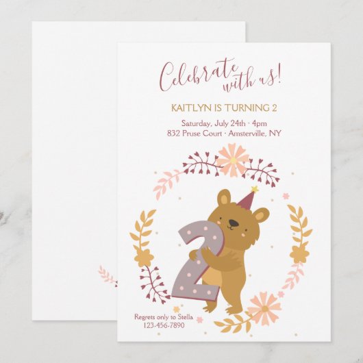 Tweede geboortedag Beer Kaart (Voorkant / Achterkant)