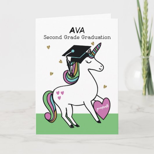 Tweede graad Afstuderen gefeliciteerd Unicorn Kaart (Voorkant)