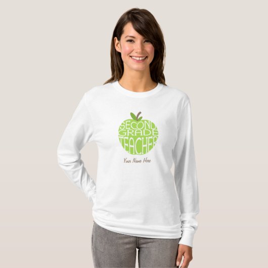 Tweede graad leraar T Shirt - groene appel (Voorkant volledig)