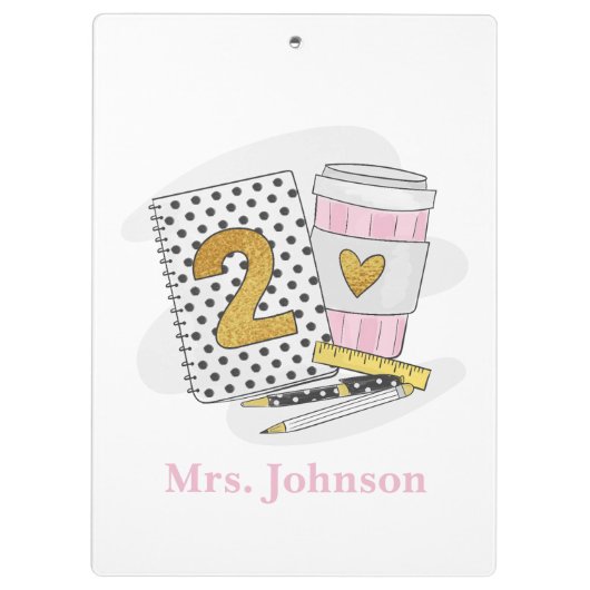 Tweede graad Teacher White Preppy Notitieboek Coff Klembord (Achterkant)