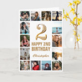 Tweede Happy Birthday Gold en White Photo Collage Kaart (Gele Bloem)