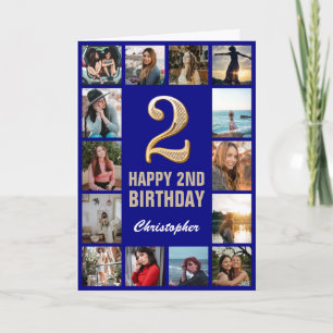Tweede Happy Birthday Navy Blue & Gold Photo Colla Kaart