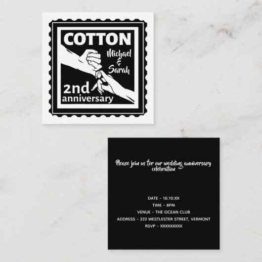 Tweede huwelijksherdenkingskoppel met handen informatiekaartje (Voorkant / Achterkant)