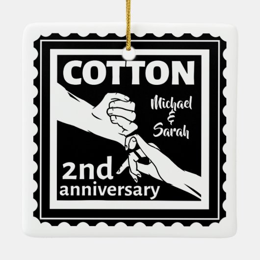 Tweede huwelijksherdenkingskoppel met handen keramisch ornament (Achterkant)