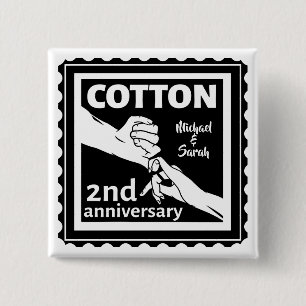 Tweede huwelijksherdenkingskoppel met handen vierkante button 5,1 cm