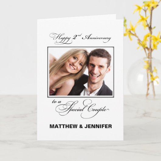 Tweede huwelijksverjaardag Aangepaste naam/foto Kaart (Gele Bloem)