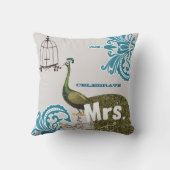 Tweede Jubileum Damask Peacock Birdcage Mrs. Kussen (Achterkant)