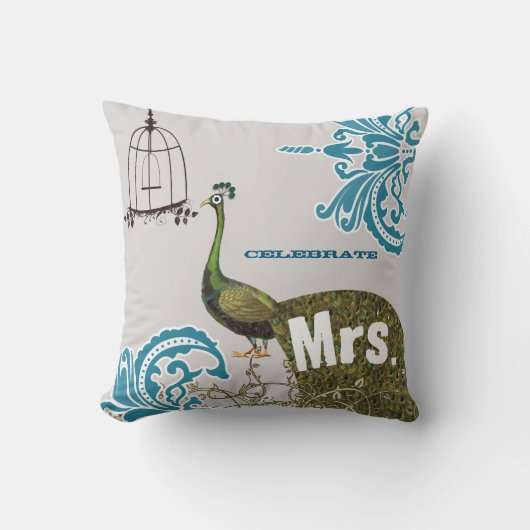 Tweede Jubileum Damask Peacock Birdcage Mrs. Kussen (Voorkant)