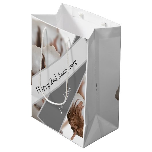 Tweede Jubileum met katoenplant Medium Cadeauzakje (Voorkant Gekanteld)