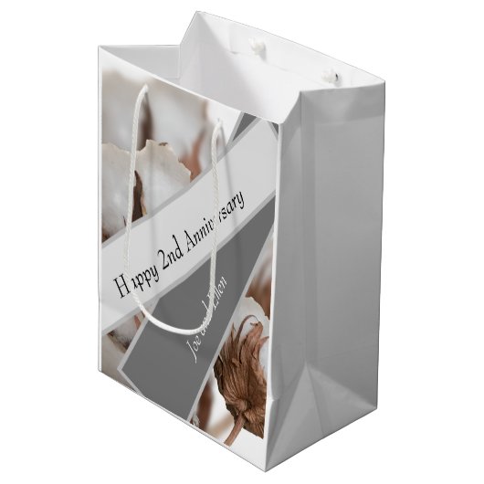 Tweede Jubileum met katoenplant Medium Cadeauzakje (Voorkant Gekanteld)