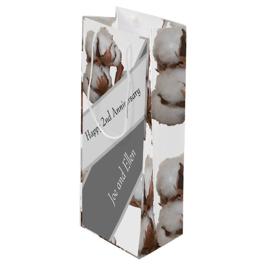 Tweede Jubileum met katoenplant Wijn Cadeautas (Voorkant Gekanteld)