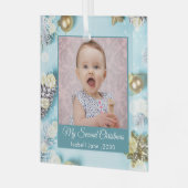 Tweede Kerst Aangepaste Familie Foto Tekst blauw Glas Ornament (Voorkant links)