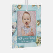 Tweede Kerst Aangepaste Familie Foto Tekst blauw Glas Ornament (Voorkant Rechts)