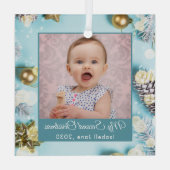 Tweede Kerst Aangepaste Familie Foto Tekst blauw Glas Ornament (Achterkant)