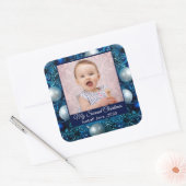 Tweede Kerst Aangepaste Familie Foto Tekst blauw Vierkante Sticker (Envelop)