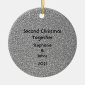 Tweede kerstcadeau voor Black White Grey Glitter Keramisch Ornament (Voorkant)